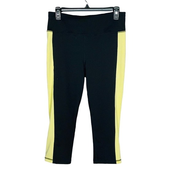 ID Ideology Women's Essentials Colorblocked Cropped Leggings black yellow,  M - Picture 2 of 8